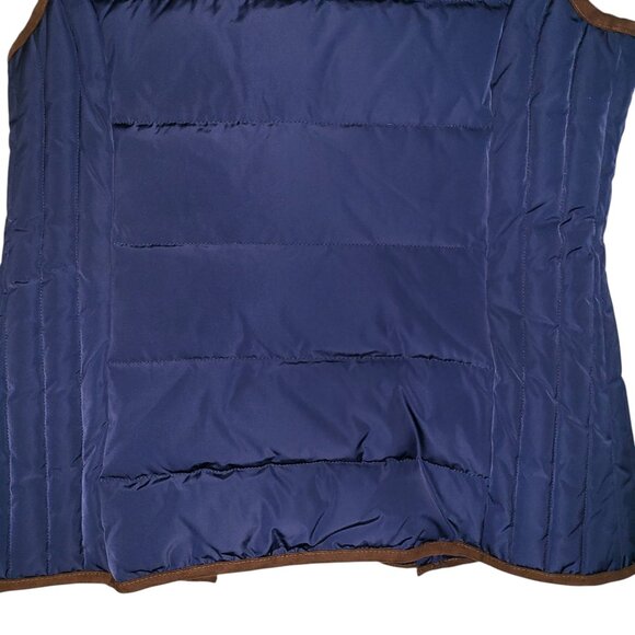 G.H. Bass & Co. | Faux Fur Trim Navy Blue, Brown Outline Puffer Vest - Picture 5 of 15